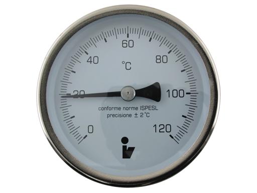 Teplomer bimetalový DN 63, 0-120°C, jímka 50mm, zadný vývod - 1/2